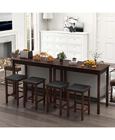 Costway 3 Pcs Bar Table Set Dining & 2 Pvc Leather Upholstered Stools