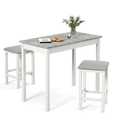 Costway 3 Pcs Bar Table Set Dining & 2 Pvc Leather Upholstered Stools