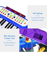 Gymax 37 Key Electronic Keyboard Kids Toy Piano MP3 Input w/ Microphone & Stool Blue