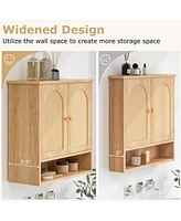 Skonyon Medicine Cabinet with 2 Rattan Doors for Laundry Room Kitchen Entryway-Natural