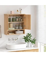 Skonyon Medicine Cabinet with 2 Rattan Doors for Laundry Room Kitchen Entryway-Natural