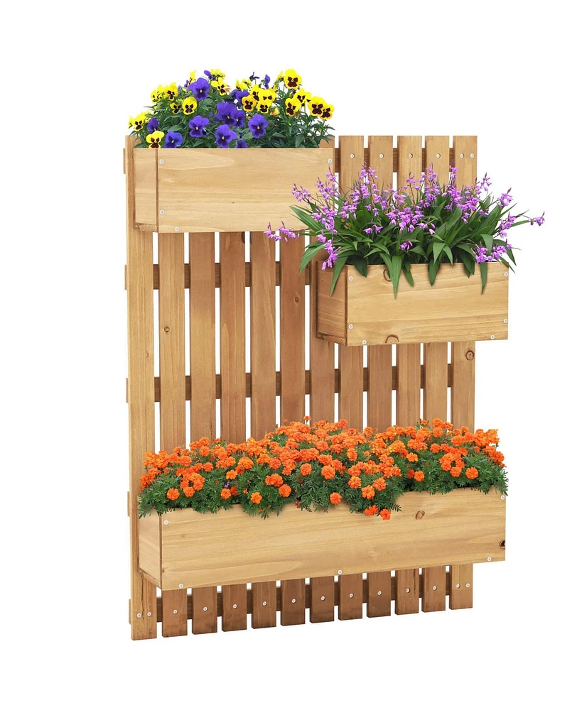 Costway Wall Mounted Garden Planter with 3 Planter Boxes Drainage Holes Non-woven Liners