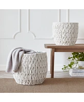 Home Outfitters S/2 V-Weave Round Baskets, White