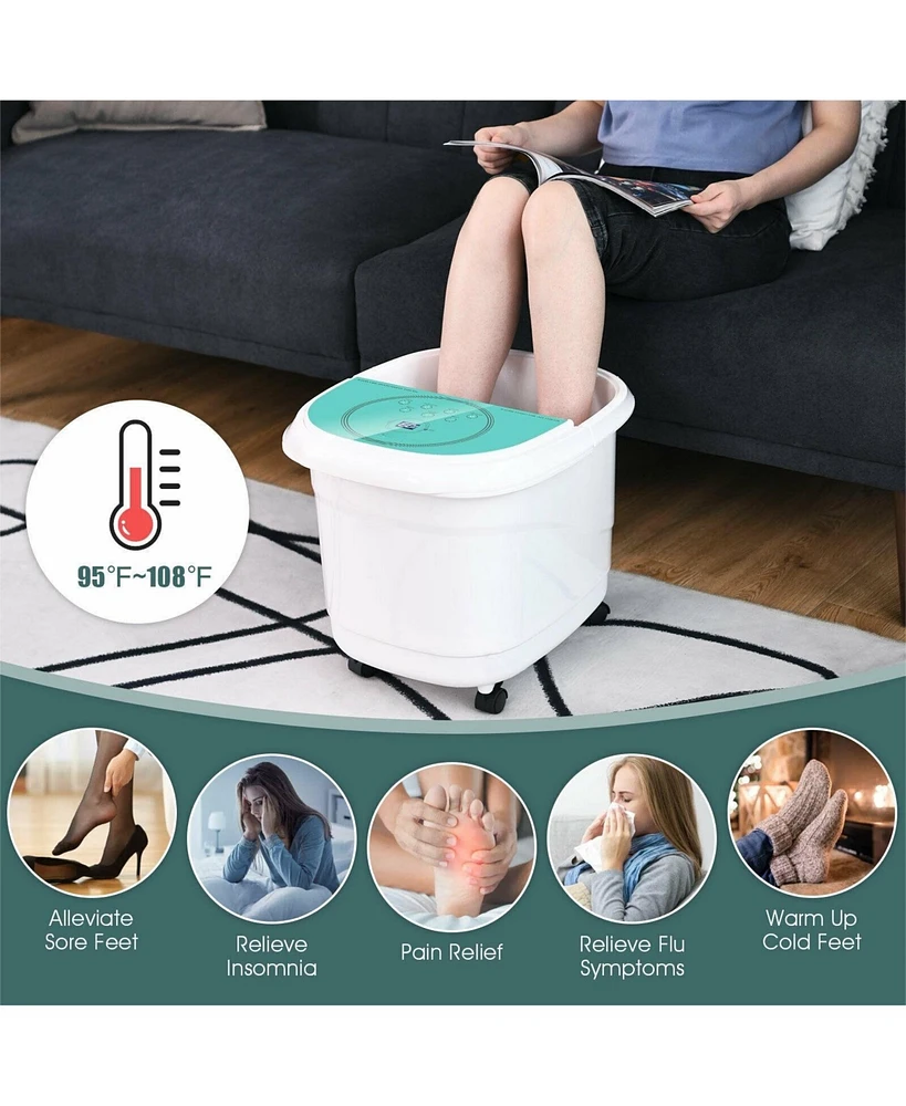 Skonyon Foot Spa Bath Massager with 3-Angle Shower and Motorized Rollers-Green