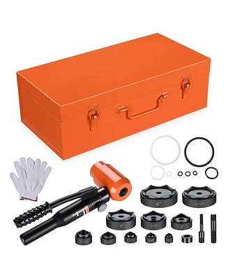 Yescom 15 Ton Hydraulic Knockout Punch Kit with 1/2" to 4" 10-Die Steel Case Heavy Duty Conduit Hole Digger Cutter Set