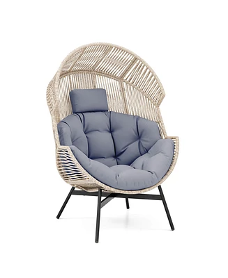 Costway Oversized Egg Style Chair with Cushions & Headrest Heavy-Duty Metal Frame for Yard