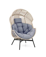 Costway Oversized Egg Style Chair with Cushions & Headrest Heavy-Duty Metal Frame for Yard