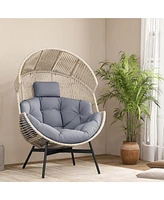 Costway Oversized Egg Style Chair with Cushions & Headrest Heavy-Duty Metal Frame for Yard