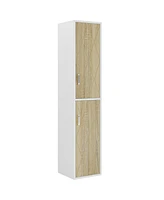 Tribesigns 75.39-Inch Wood Storage Cabinet, Tall Floor Cabinet with 2 Doors and 6 Shelves, Narrow Free-Standing Cube Cabinet for Living Room, White Mo
