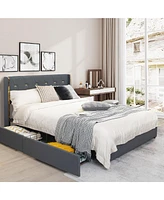 Gymax Full Upholstered Bed Frame with 4 Storage Drawers Headboard Green
