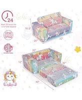 Sugift 2-in-1 Flip Out Kids Sofa Chair with Detachable Flannel Fabric Cover and Glowing Patterns