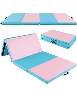 Vebreda Folding Gymnastics Mat with Carry Handles and Sweatproof Detachable Pu Leather Cover