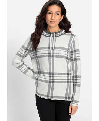 Olsen Women's Long Sleeve Plaid Pullover