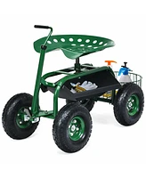 Sugift Extendable Handle Garden Cart Rolling Wagon Scooter