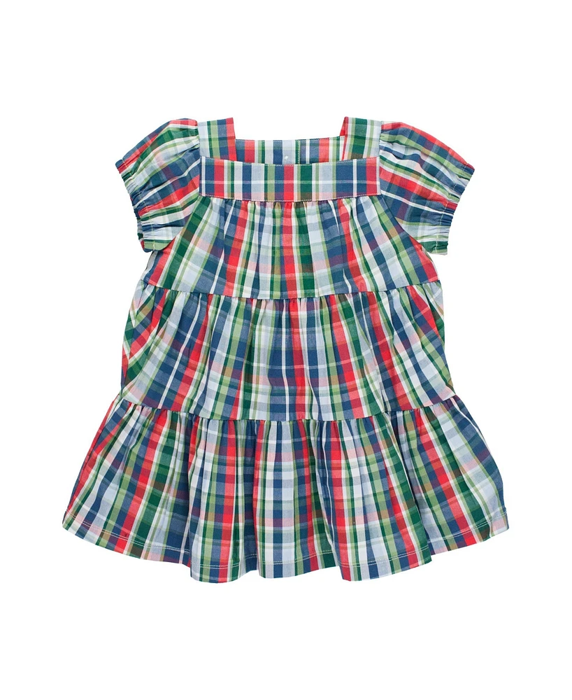 RuffleButts Little Girls Puff Short Sleeve Tiered Dress