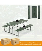 Costway Folding Picnic Table with 2 Benches All Weather Wood-like Tabletop Umbrella Hole