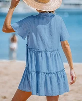 Cupshe Women's Breezy Tiered Chambray Cover-Up Dress