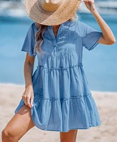 Cupshe Women's Breezy Tiered Chambray Cover-Up Dress