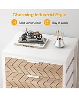 Tribesigns 5 Drawer Chest, Wood Storage Dresser Cabinet with Wheels, Industrial Organizer Cart for Office Bedroom Entryway