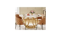 Tribesigns Round Dining Table for 4, 47-Inch Kitchen Table with Metal Base, Farmhouse Wood Dinner Table Coffee Table for Kitchen, Dining Room, Cafe