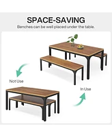 Tribesigns Dining Table Set for 6 People, 3 Pieces Rectangular Kitchen Table with 2 Benches, 55 Inches Large Wooden Kitchen Table Set for Small Space,