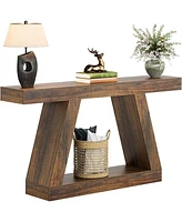 Tribesigns Farmhouse Console Table, 55-Inch Rustic Sofa Table with Storage, Industrial Wooden Entryway Table for Hallway, Living Room