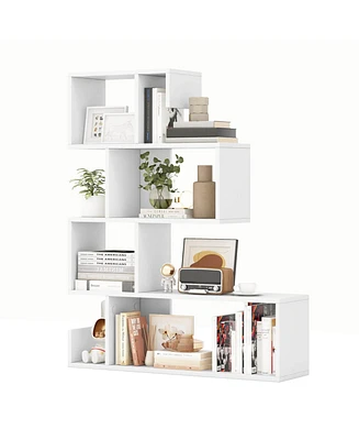 Costway 2 Pcs S-shaped Bookshelf Freestanding Stepped Etagere Bookcase with Anti-tipping Kits