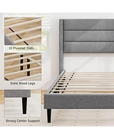 Costway Queen Bed Frame with Wingback Headboard Linen Upholstered Platform