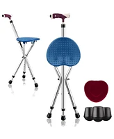 Givimo Lightweight Adjustable Folding Cane Seat with Light-Blue