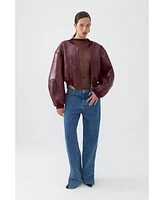 Nocturne Women's Faux Leather Bomber Jacket