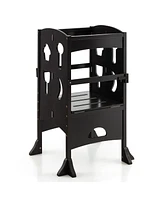 Costway Toddler Folding Kitchen Step Ladder Stool Wooden Safety Tower Helper