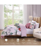 Bebejan Cool Pink Roses Bedding 100% Cotton 5 Piece King Size Reversible Comforter Set