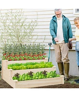 Costway 3-Tier Wooden Raised Garden Bed with Open-Ended Base Growing Planter for Backyard