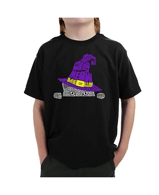 La Pop Art Boys Peeking Witch Cat Word T-Shirt