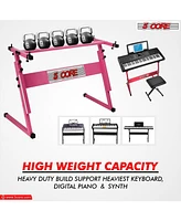 5 Core Keyboard Stand Adjustable z Style Piano Riser + Keyboard Piano Bench - Baby Pink