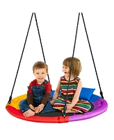 Sugift Kids 40 inch Saucer Tree Outdoor Round Platform Swing with Pillow and Handle