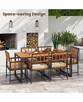 Sugift 7 Pieces Patio Acacia Wood Dining Set with Soft Cushions and Umbrella Hole
