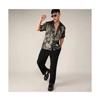 Campus Sutra Men's Midnight Black & Metallic Gold Metallic Ombre Shirt