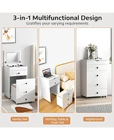 Sugift 3-in-1 Vanity Set with Cushioned Stool and Flip-up Mirror