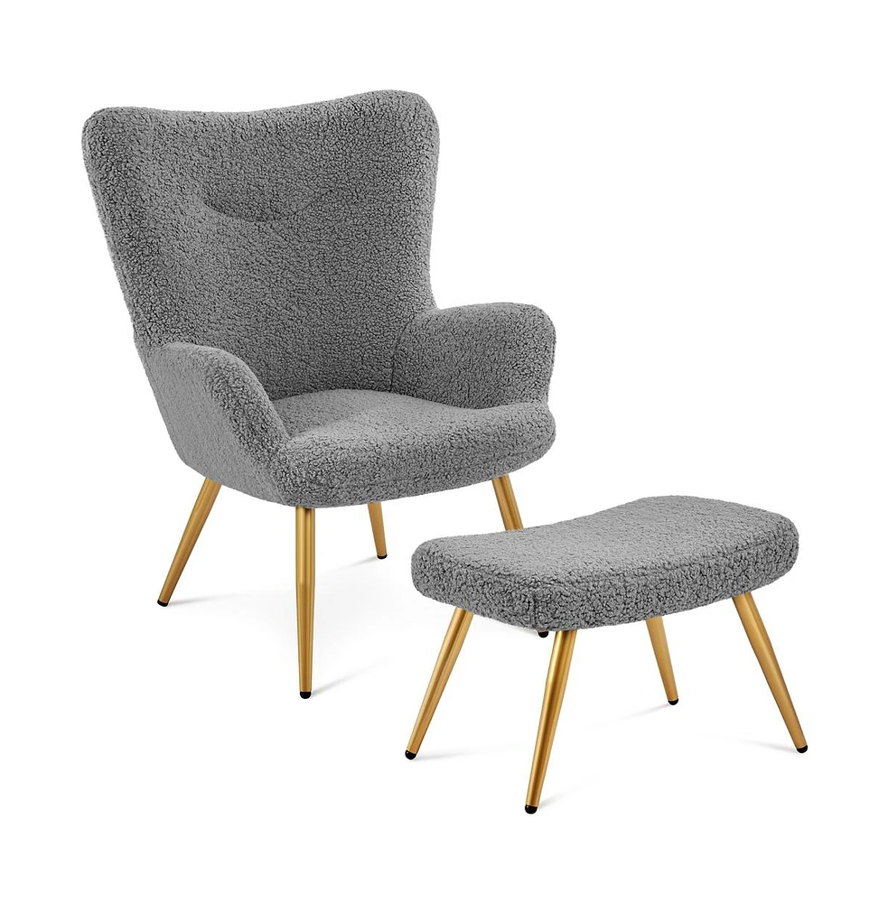 Yaheetech Boucle Accent Chair and Ottoman Set with Golden Metal Legs