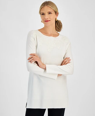 Jm Collection Women's Applique Boat-Neck Sweater, Created for Macy's