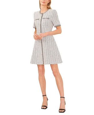 CeCe Women's Contrast-Trim Tweed Button-Front Dress