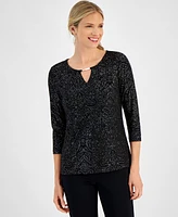 Jm Collection Petite Glitter Jacquard Keyhole Top, Created for Macy's