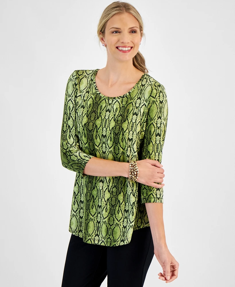 Jm Collection Petite Python 3/4-Sleeve Scoop-Neck Top, Created for Macy's