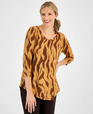 Jm Collection Petite Zebra Stitch 3/4-Sleeve Top, Created for Macy's