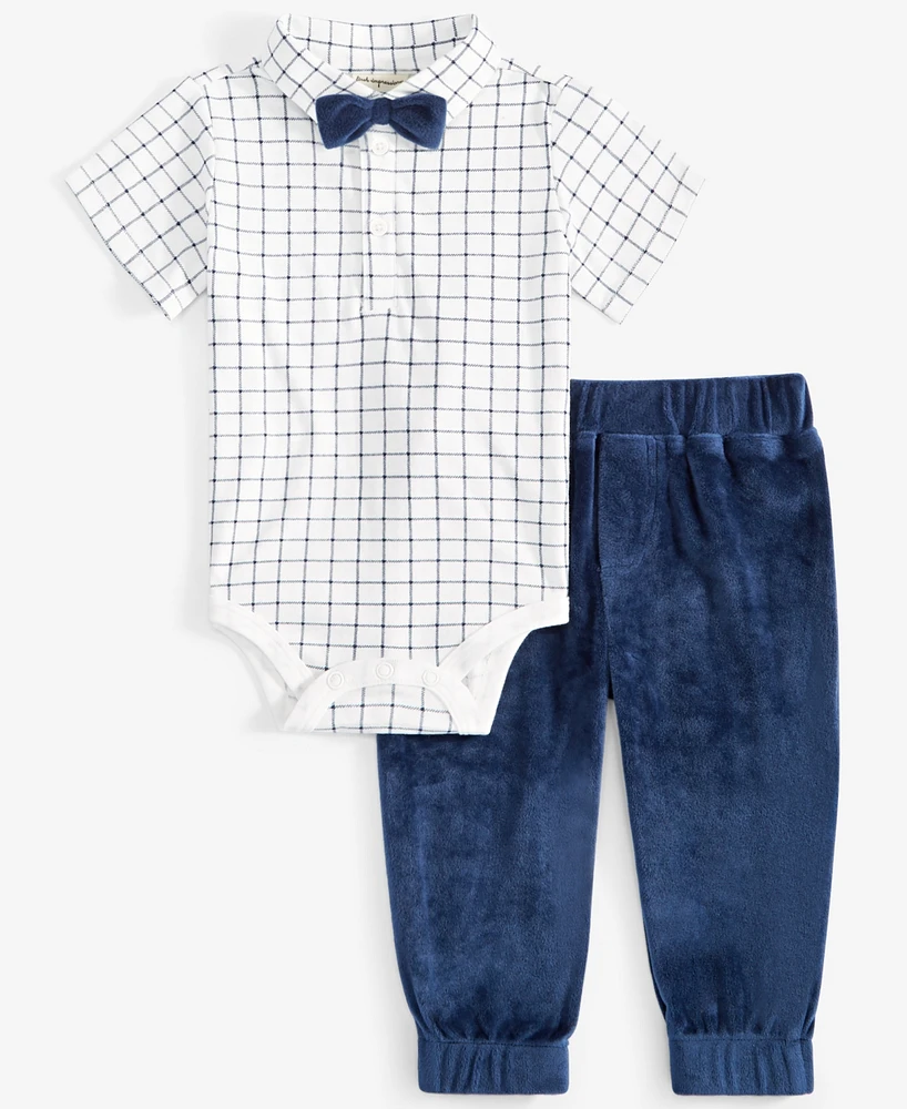 First Impressions Baby Boys Collared Bodysuit & Velour Pants, 2 Piece Set, Created for Macy's