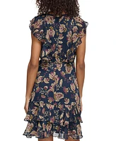 Tommy Hilfiger Women's Printed Flutter-Sleeve Ruffle Dress