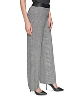 Karl Lagerfeld Paris Women's Plaid Faux-Leather-Waist Pants