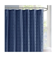 Home Outfitters Indigo Blue 100% Cotton Jacquard Pom Shower Curtain 70"W x 72"L, for Bathrooms, Casual