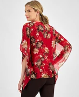 Jm Collection Women's Printed-Chiffon Poncho Top, Created for Macy's